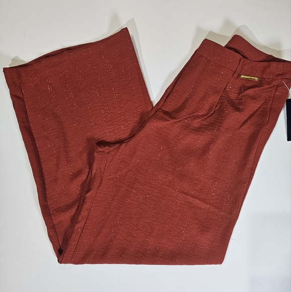 Adrienne Vittadini Wide Leg Pants‎ Womens Medium Orange Sparkle Designer Bottoms - Picture 1 of 13